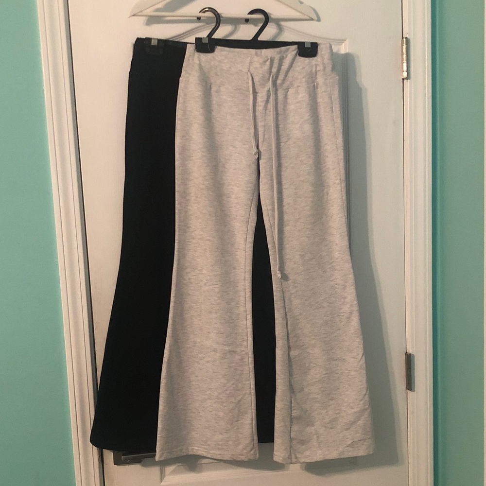 SHEIN Black & Light Gray Wide-Leg Track Pants - Drawstring Waist
